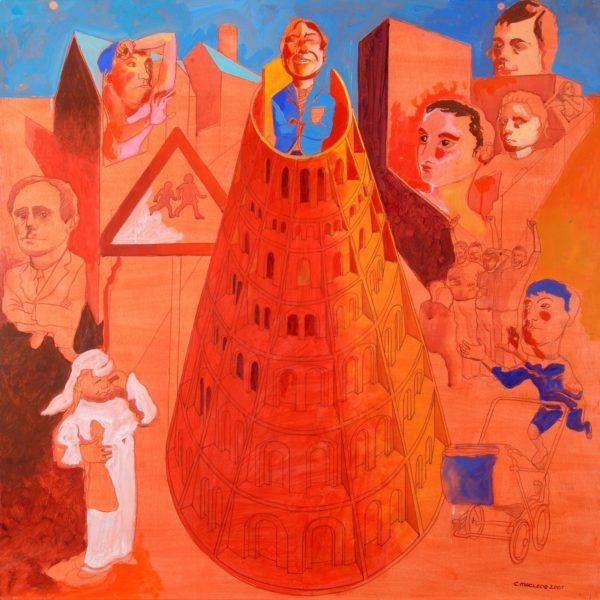 The Babel Tower, Colin MacLeod, Mixed Media on Board: 120x120cm